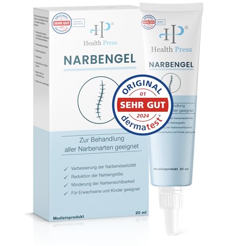 Health Press® Narben Gel – 20 ml Narbensalbe – Narbengel reduziert Sichtbarkeit von Narben – Creme für alle Narbenarten – Narbenpflege – Narbencreme für Erwachsene & Kinder – Medizinprodukt