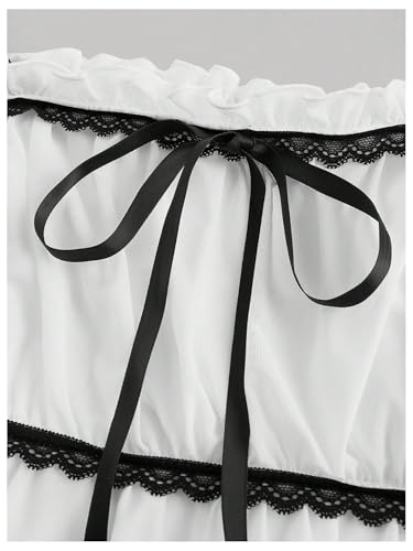 Verdusa Women's Plus Size Contrast Lace Babydoll Top Tie Shoulder Peplum Bustier Cami Top3