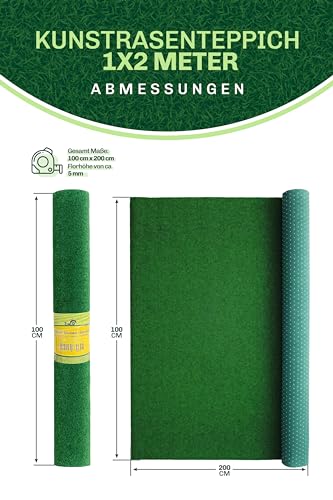 Kunstrasenteppich für Outdoor und Balkon, Grün, 100x200cm, mit Drainage-Noppen, Wetterfest und UV-beständig, Perfekt für Garten, Terrasse und Freizeitbereiche – Langlebig und Pflegeleicht