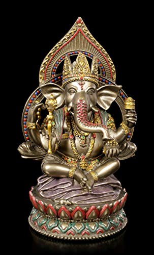 Statuette de Bouddha - Ganesha sur Lotus Thron - Figurine décorative, bronze et coloré, H 20 cm