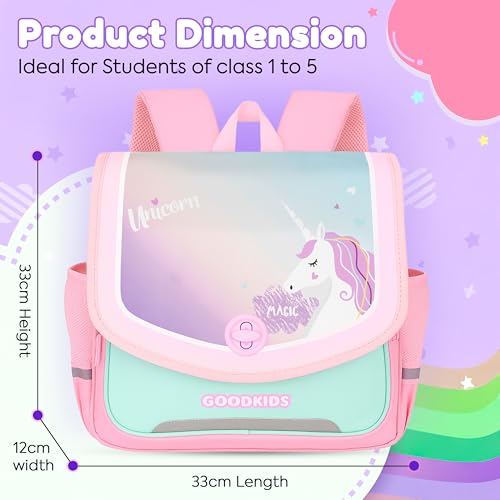 Image of Storite Unicorn Kids School Backpack for Girls (Class 2-6) 13L | Rectangular Pastel Design with Flap & Rotating Lock | Padded Back & Tablet Compartment