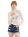 SheIn Women's Mock Neck Long Sleeve Sheer Crochet Plain Lace Top Blouse Large White