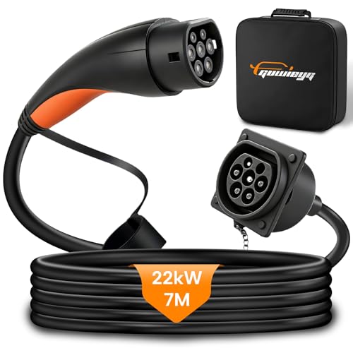 GUWIEYG Typ2 EV Verlängerungskabel, 22kW, 7m, 32A, Verlängerungsladekabel für IEC62196 Elektrofahrzeuge, Ladegerät Verlängerungskabel mit Tragetasche