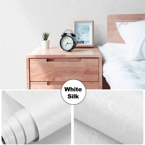 24 In X 197In White Wallpaper, 3D Texture Touch + Vision, Super Thick Pvc White Vinyl Wallpaper, Easy To Install And Detach, Suitable For Kitchen, Bedroom, Home, Etc. #TOP1