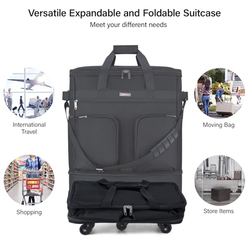 Image of Hanke Expandable Foldable Suitcase Luggage Rolling Travel Bag Duffel Tote Bag for Men Women Lightweight Carry-on Suitcase Large Capacity Luggage with Universal Wheel(Black)