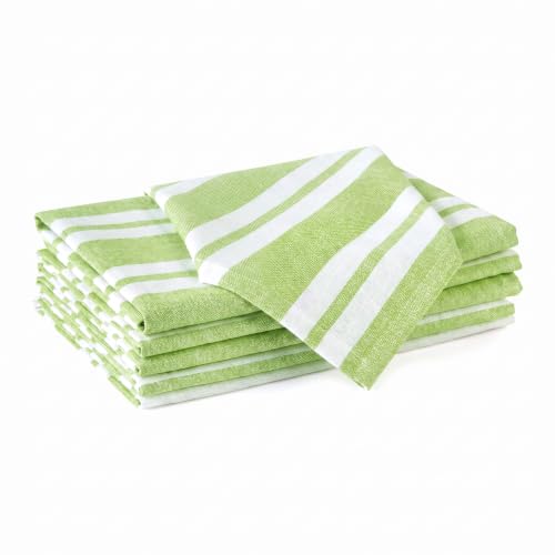 Image of Encasa XO Dining Table Napkins Set of 6, 43x43 cm | Machine Washable Reusable, Recycled Cotton Cloth Napkin, Soft & Absorbent, Table Decor for Hotels, Farmhouse - White & Franca Lime Stripes