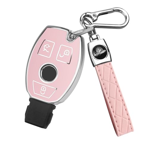 Image of QBUC for Mercedes Benz Key Fob Cover with Keychain (Pink)