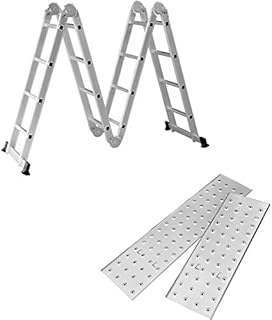 Aufun aluminum multi-purpose multifunctional ladder folding adjustable, 2 scaffolding panels and 2 floor traverses, 16 steps, 4.7m length, loadable up to 150 kg