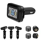 Stynxro タイヤ空気圧モニター TPMS 空気圧センサー4つの 振動感知 リアルタイムのタイヤ空気圧と温度監視 5つのアラーム機能 調整可能なバックライト機能 ポータブル空気圧センサー 車 シガーライター接続 取り付け簡単 多車種対応 0-6.0 Bar 日本語説明書