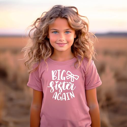Image of Olive Loves Apple Big Sister Again Bow Sibling Reveal Birth Announcement Shirts for Girls
