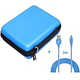 Exlene Nintendo 2DS Hard EVA Carrying Case Cover Bag + 3M usb charging cable for Nintendo 2ds, Protective Travel Storage Cover pouch with 8 Game Cartridge Holders (Blue)