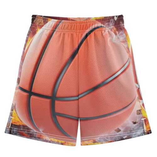 CHIFIGNO Basketball Fire School Boys Vacation Outfits Elastic Waist Loose Fit Above-The-Knee Boys Casual Shorts XS