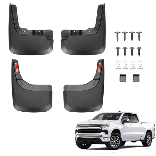 Image of Mud Flaps Compatible with Chevrolet Silverado 1500 2019-2024 Pickup (Without Fender Flares) No-Drill Front & Rear Side 4PCS Mud Splash Guard Accessories