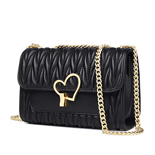 LAORENTOU Womenâ€˜s Cowhide Leather Shoulder Bags Crossbody Bags with Chain Strap Designer Handbags for Women Purses (Black)