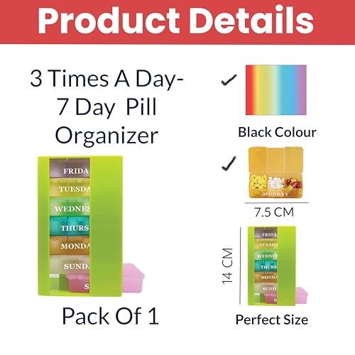 Image of TEMPERIA Medicine Organizer Box for 1 Week, 3 Times a Day - Pill & Tablet Storage Box for Home - Moisture Proof Pillbox for Daily & Weekly Use - Travel-Friendly Small Container (with Cover) (MN02)