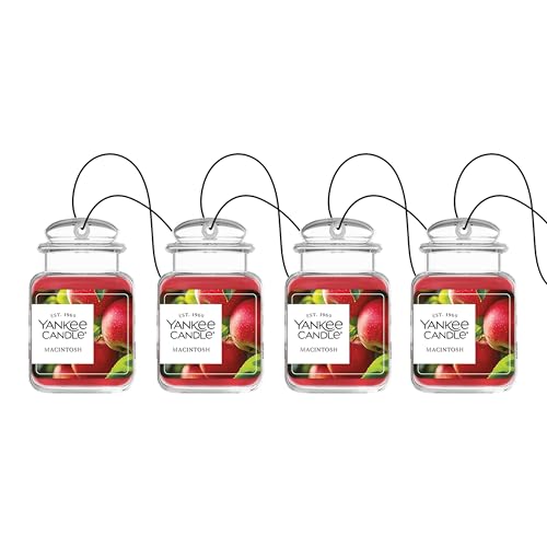 Yankee Candle Car Jar Ultimate Air Freshener, Hanging Car Freshener, Long Lasting Car Fragrance, Macintosh (Pack of 4)
