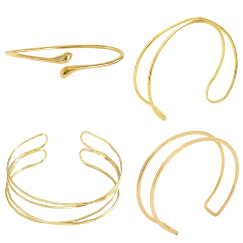 Gold Arm Cuff Bracelets for Women, 4Pcs Arm Cuff Jewelry Set, Arm Bracelet Upper Arm, Open Adjustable