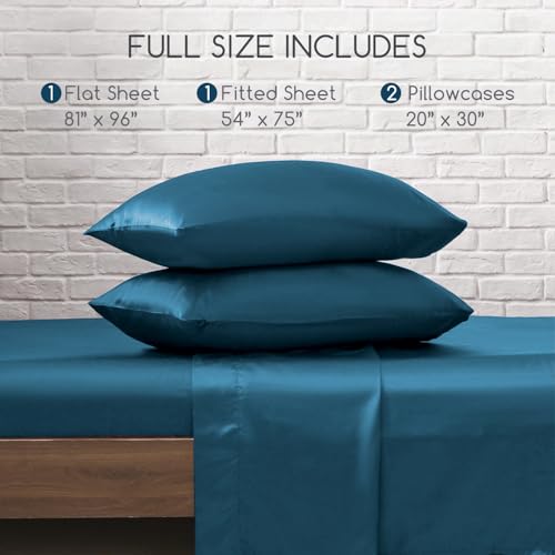 Image of MR&HM Satin Bed Sheets, Full Size Sheets Set, 4 Pcs Silky Bedding Set with 15 Inches Deep Pocket for Mattress (Full, Teal)