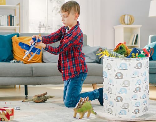Image of NTAOHAMPER Laundry Hamper, Elephant laundry Basket, Nursery Hamper, Waterproof Storage Bin for Bedroom, Clothes Organizer Basket, Room Decor(Blue Elephant)