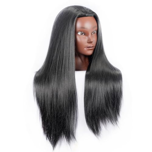 mannequin head with hair doll head for hair styling training head manikin practice cosmetology doll head styling hairdressing training braiding heads with clamp holder black