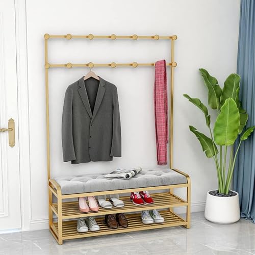 MXXQRHF Zapatero 3 en 1 con Banco, Perchero Moderno para recibidor con 10 Ganchos y cojín Suave, versátil para recibidor, Dormitorio, lavadero y Sala de Estar (120 cm/47 Pulgadas).