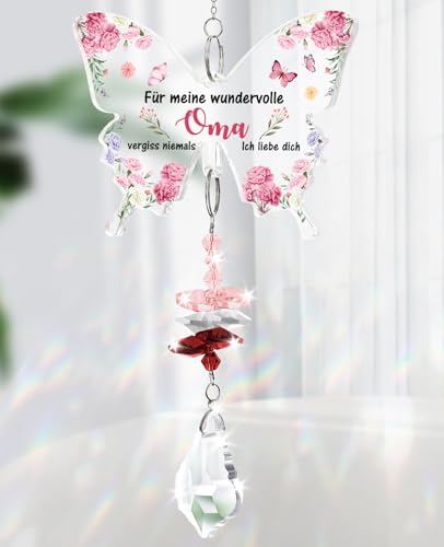 Funnli Oma Geschenk, Sonnenfänger Oma Geburtstagsgeschenk, Schmetterling Sonnenfänger Kristall Geburtstag, Ostern, Muttertag, Oma, Du Wirst Oma Geschenk (Oma)