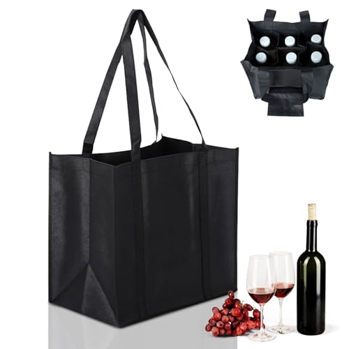YapitHome Bolsa para Botella,Bolsa de Transporte de Vino,Bolsa Portabotellas con 6 Compartimentos Reutilizable para Viajes,Fiestas,Picnics