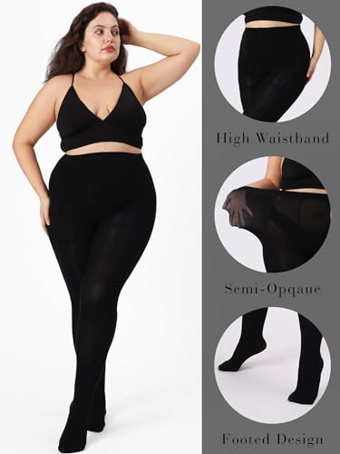 DancMolly Plus Size Opaque Black Tights for Women Control Top High Elastic Pantyhose4