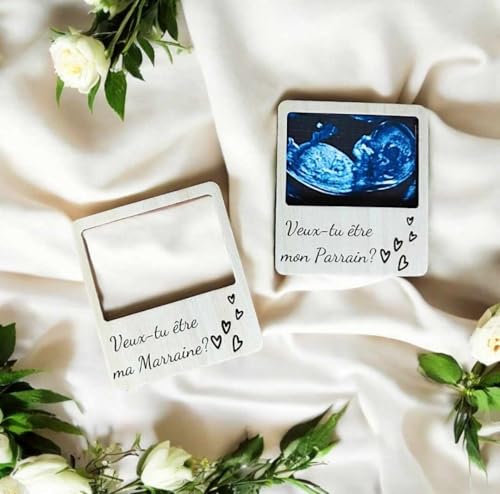 Lot de 2 magnets bois photo annonce demande parrain et marraine
