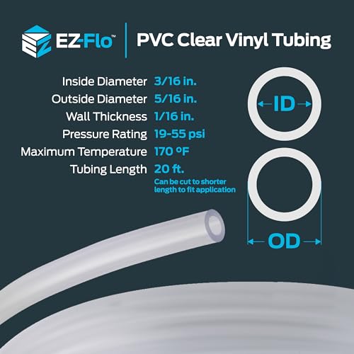 Image of Eastman 3 /16 Inch ID (5 /16 Inch OD) PVC Clear Vinyl Tubing, 20 Foot Length, 98562 (Pack of 10)