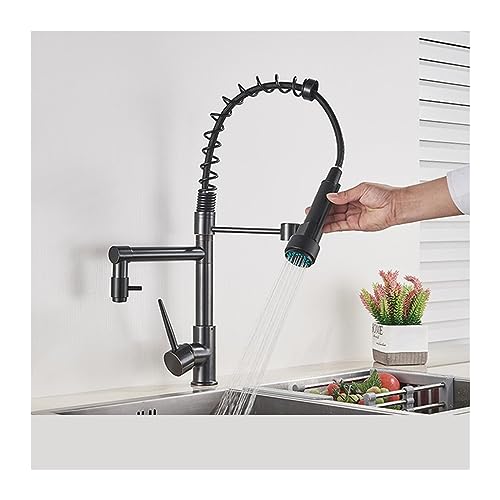 Robinet de cuisine double bec pivotant 360 à ressort noir ORB