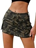 ELLEVEN Mini Cargo Skort for Women High-Stretch Denim Short Y2K Low Waist Denim Women's Jean Skirt Casual Trendy Summer Skort with Pockets Going Out Camo Large