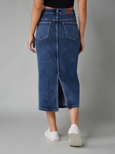 Image of Dolce Crudo Women's Flared High-Rise Stretchable Denim Maxi Skirt