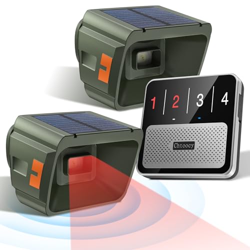 Chtoocy Upgraded Driveway Alarm, Radar + IR Dual Detection, 1/2 Mile Long Range Wireless Driveway Alarm, 3 Sensitivity Levels, Solar Power, Waterproof Motion Sensor for Protect Outdoor Property House