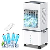 Aire Acondicionado Portátil, Enfriador Evaporativo 4 En 1, 6 Velocidades, Tanque de Agua de 12L, 4 Depósitos de Hielo,...