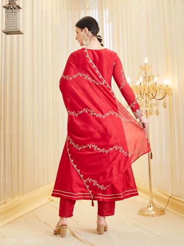 Image of MOKOSH Women's Silk Embroidery Anarkali Kurta Pant with Dupatta | Anarkali Kurta Set |Ethnic Kurta Set for Women |Floral Kurta 7 Colour Options Available |3 Piece Outfit