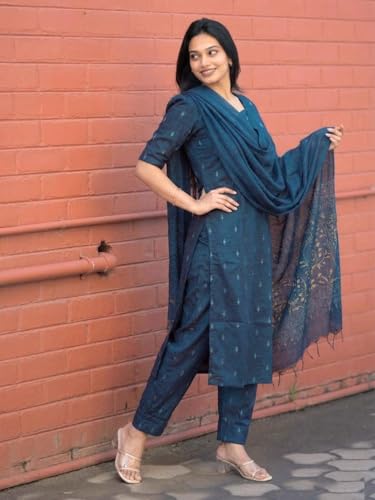 Image of ANNI Designer Women's Purple Printed Kurta Set | Pure Viscose 3 Piece Ethnic Suit Set with Pant & Dupatta | Festive for Women | Cotton Kurta Sets for Woman