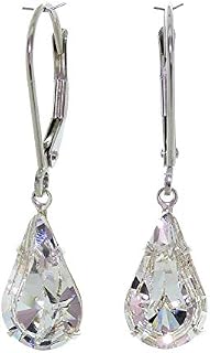 pewterhooter® Women's Classic Collection - Drop Earrings - 925 Sterling silver with sparkling Diamond White teardrop crystal - Gift box