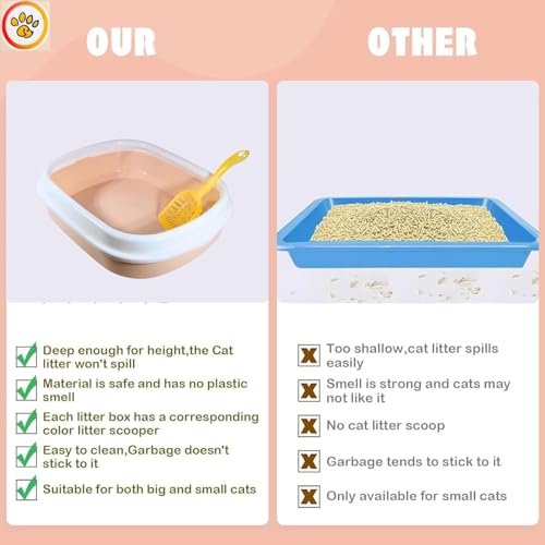 Image of Cat Litter Box Tray with Free Scooper | Semi Closed Design and Durable Quality | Suitable for All Adult Cats & Kittens, Color - May Vary