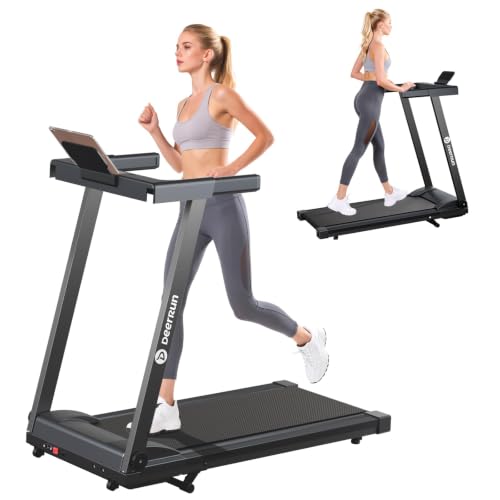 DeerRun Treadmills for Home with Incline and Handles, 3.5 HP Foldable Walking Pad, 350 LBS Weight Capacity Folding Running Machine with Smart APP for Small Spaces by DeerRun - Used condition - CA$273.69
