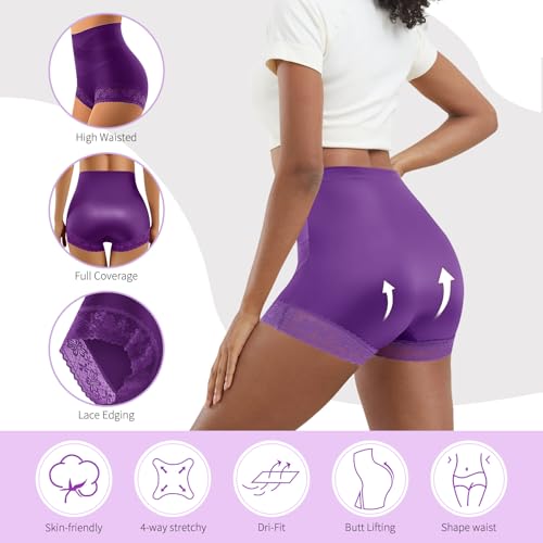 Womens Tummy Control Underwear High Waisted Boyshorts Soft Stretch Boxer Briefs Lace Trim Panties Postpartum Shapewear3
