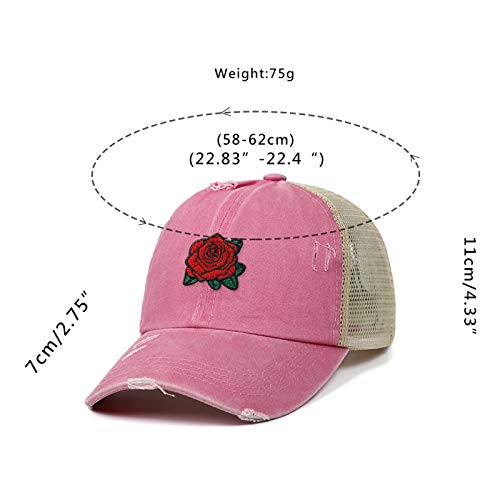 Boné de beisebol – Bordado de flor rosa – Boné ajustável para uso ao ar livre para homens e mulheres