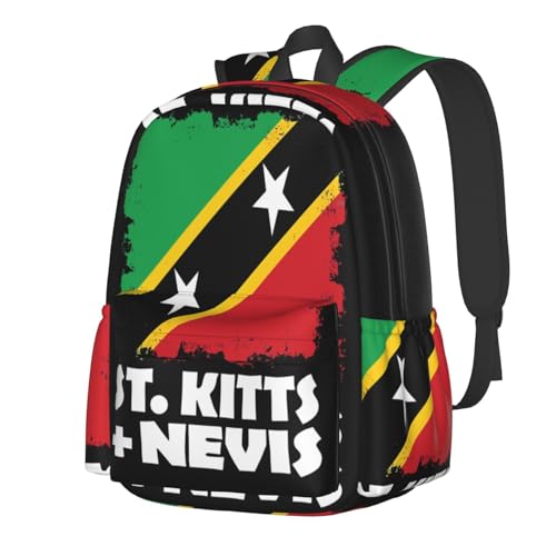 St Kitts And Nevis National Flag Laptop Commuter Backpack Shoulder Bag Casual Back Pack Daypack Bags With Side Pockets For Work Travel Daily Use