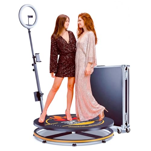 MWE 360 Photo Booth Machine with APP Control & RGB Lights, 31.5" Auto-Spin Video Booth with Flight Case & Professional Editing Software, Perfect for Weddings, Rentals, Parties & Events