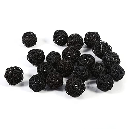 Hapivida 20Pcs Decorative Rattan Balls, 1.2Inch Small Wedding Party Wicker Rattan Balls Bird Toy Rattan Balls Twig Orbs Spheres Bowl Fillers Vase Fillers Home Coffee Table Decor,Black #TOP7