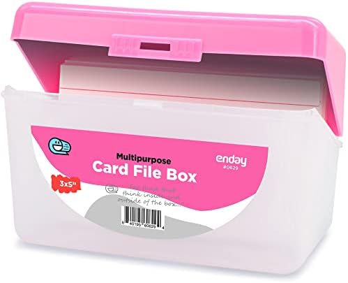 Enday Index Card Holder Pink, 3x5 Note Flash Card Organizer Case, Index Card File w/flip top, Notecard Recipe, Holder, Holds 250 Cards, Also Available in Purple, Red, Green, Blue, Grey (1 PC)