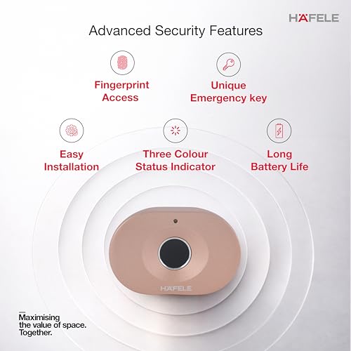 Image of Hafele Kabi-Iris Cabinet Lock, Rose Gold, Capacitive Fingerprint Access, Status Indicator, Smart Lock for Cabinet and Drawers