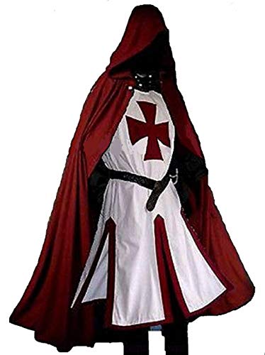 Surcoat et cape médiéval de templier blanc et rouge pour reconstitution LARP