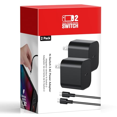 [2 Pack] Switch 2 Charger, 60w AC Power Adapter, (5FT+10FT) Cable Cord Bundle – 4K TV Dock Mode Support, PD 3.0 Fast Charging Block (20V/3A) – Compatible with Nintendo Switch 2/Switch 1/OLED(5FT+10FT)