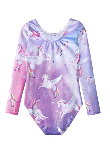 HOZIY Long Sleeve Leotards for Girls Gymnastics Kids Toddler Tumbling Outfits Floral Unicorn Galaxy Rainbow Stripe Pattern